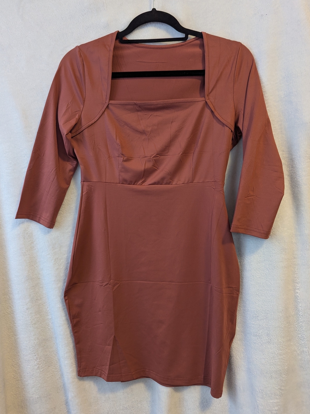 Women's Small Square Neck 3/4 Sleeve Dress - Rose Brown
